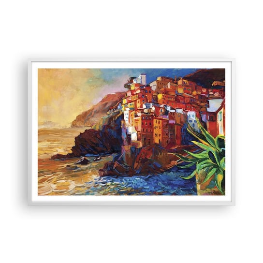 Obraz - Plakat - Włoskie klimaty - 100x70cm - Krajobraz Architektura Morskie Wybrzeże - Foto Plakaty w ramie koloru białego do Salonu Sypialni ARTTOR ARTTOR