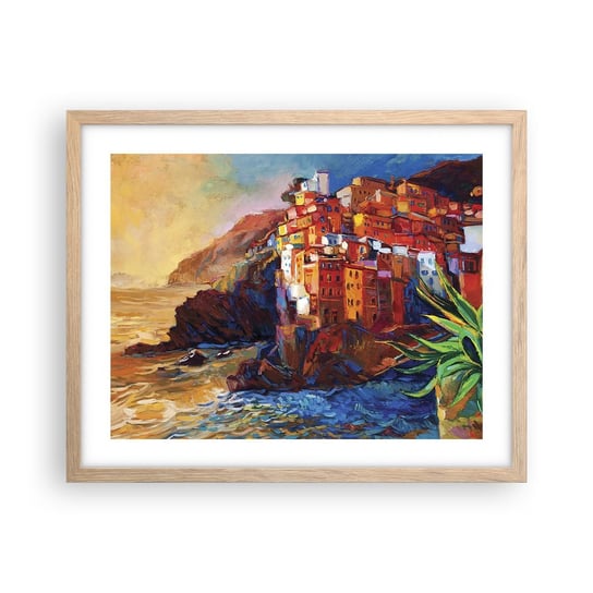 Obraz - Plakat - Włoskie klimaty - 50x40cm - Krajobraz Architektura Morskie Wybrzeże - Foto Plakaty w ramie koloru jasny dąb do Salonu Sypialni ARTTOR ARTTOR