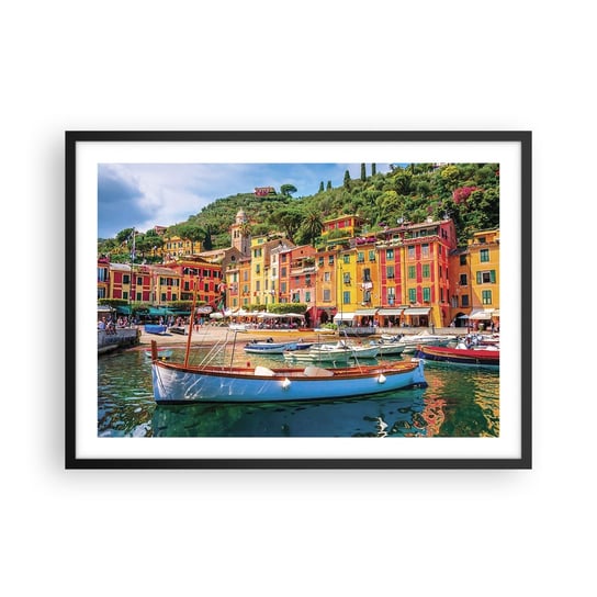 Obraz - Plakat - Włoskie przedpołudnie - 70x50cm - Architektura Portofino Włochy - Nowoczesny modny obraz Plakat czarna rama ARTTOR ARTTOR