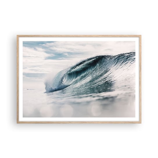 Obraz - Plakat - Wodny szczyt - 100x70cm - Fala Morska Morze Ocean - Foto Plakaty w ramie koloru jasny dąb do Salonu Sypialni ARTTOR ARTTOR