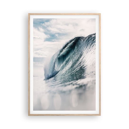 Obraz - Plakat - Wodny szczyt - 70x100cm - Fala Morska Morze Ocean - Foto Plakaty w ramie koloru jasny dąb do Salonu Sypialni ARTTOR ARTTOR