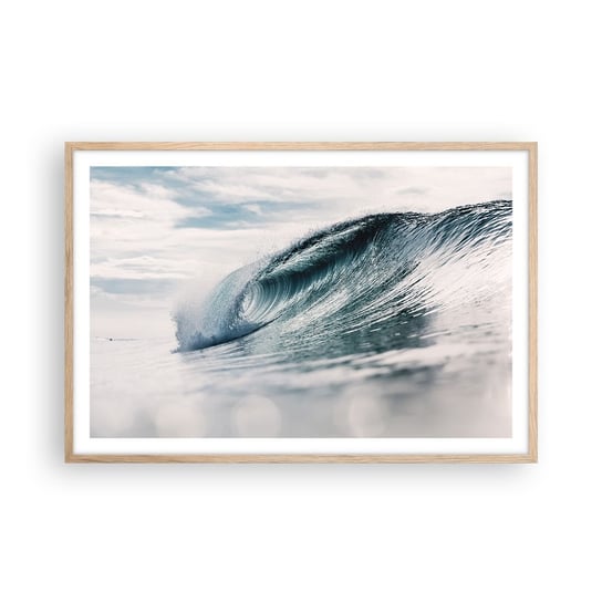 Obraz - Plakat - Wodny szczyt - 91x61cm - Fala Morska Morze Ocean - Foto Plakaty na ścianę w ramie jasny dąb - Plakat do Salonu Sypialni ARTTOR ARTTOR