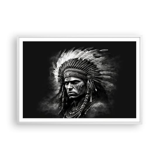 Obraz - Plakat - Wódz i wojownik - 100x70cm - Indianin Plemiona Etniczny - Foto Plakaty w ramie koloru białego do Salonu Sypialni ARTTOR ARTTOR
