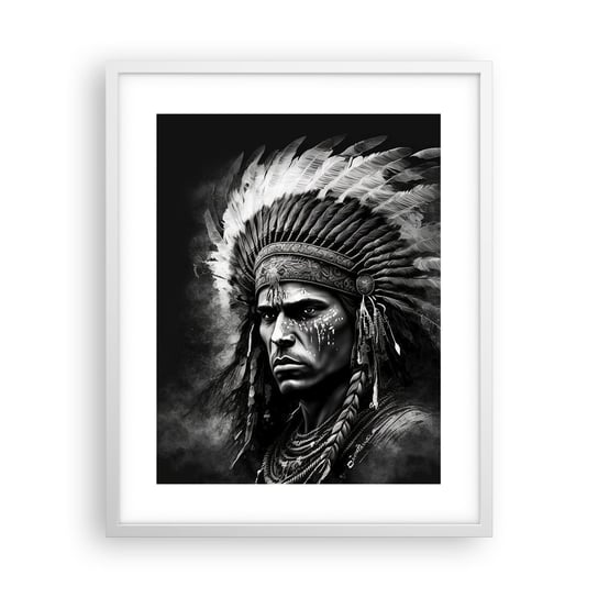 Obraz - Plakat - Wódz i wojownik - 40x50cm - Indianin Plemiona Etniczny - Foto Plakaty w ramie koloru białego do Salonu Sypialni ARTTOR ARTTOR