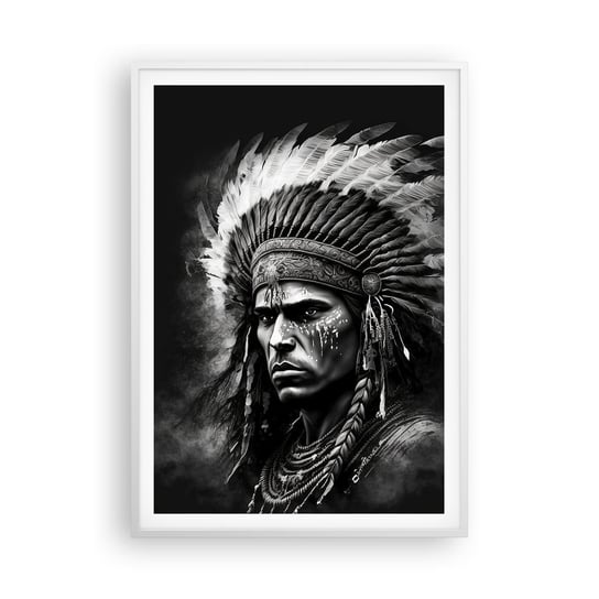 Obraz - Plakat - Wódz i wojownik - 70x100cm - Indianin Plemiona Etniczny - Foto Plakaty w ramie koloru białego do Salonu Sypialni ARTTOR ARTTOR