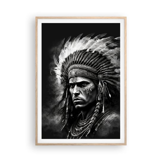 Obraz - Plakat - Wódz i wojownik - 70x100cm - Indianin Plemiona Etniczny - Foto Plakaty w ramie koloru jasny dąb do Salonu Sypialni ARTTOR ARTTOR