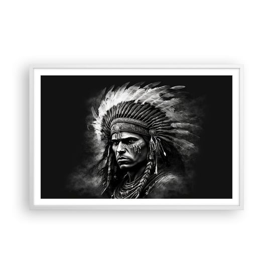 Obraz - Plakat - Wódz i wojownik - 91x61cm - Indianin Plemiona Etniczny - Foto Plakaty na ścianę w ramie białej - Plakat do Salonu Sypialni ARTTOR ARTTOR