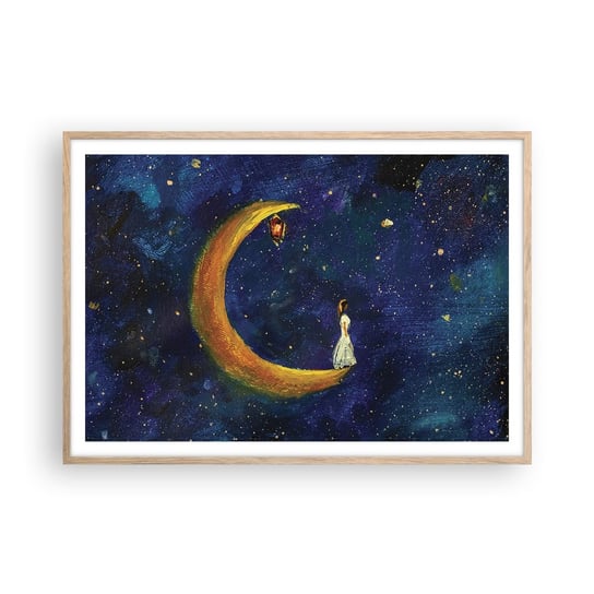 Obraz - Plakat - Wołanie świata - 100x70cm - Fantasy Dla Dzieci Księżyc - Foto Plakaty w ramie koloru jasny dąb do Salonu Sypialni ARTTOR ARTTOR