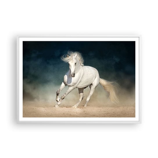 Obraz - Plakat - Wolność w stanie czystym - 100x70cm - Koń Zwierzę Biały - Foto Plakaty w ramie koloru białego do Salonu Sypialni ARTTOR ARTTOR