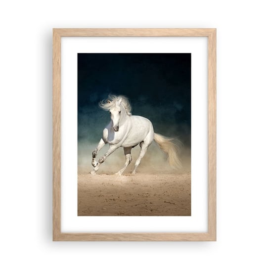 Obraz - Plakat - Wolność w stanie czystym - 30x40cm - Koń Zwierzę Biały - Foto Plakaty na ścianę w ramie jasny dąb - Plakat do Salonu Sypialni ARTTOR ARTTOR