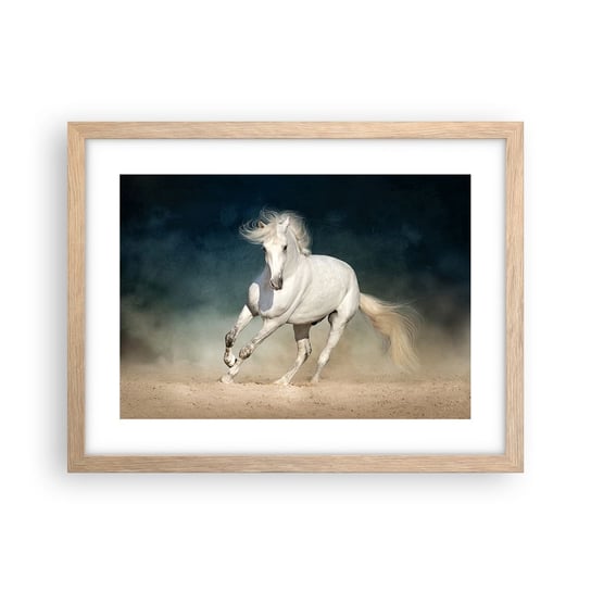 Obraz - Plakat - Wolność w stanie czystym - 40x30cm - Koń Zwierzę Biały - Foto Plakaty na ścianę w ramie jasny dąb - Plakat do Salonu Sypialni ARTTOR ARTTOR