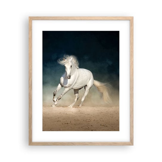 Obraz - Plakat - Wolność w stanie czystym - 40x50cm - Koń Zwierzę Biały - Foto Plakaty w ramie koloru jasny dąb do Salonu Sypialni ARTTOR ARTTOR