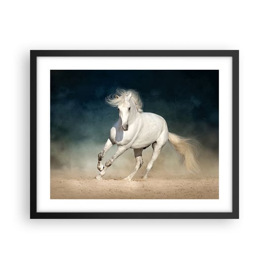Obraz - Plakat - Wolność w stanie czystym - 50x40cm - Koń Zwierzę Biały - Foto Plakaty w ramie koloru czarnego do Salonu Sypialni ARTTOR ARTTOR
