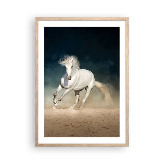 Obraz - Plakat - Wolność w stanie czystym - 50x70cm - Koń Zwierzę Biały - Nowoczesny modny obraz Plakat rama jasny dąb ARTTOR ARTTOR
