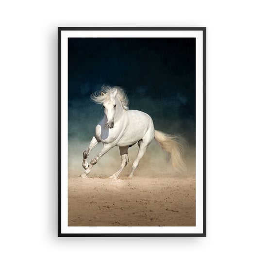 Obraz - Plakat - Wolność w stanie czystym - 70x100cm - Koń Zwierzę Biały - Foto Plakaty w ramie koloru czarnego do Salonu Sypialni ARTTOR ARTTOR