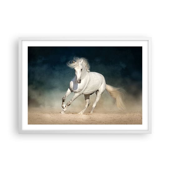 Obraz - Plakat - Wolność w stanie czystym - 70x50cm - Koń Zwierzę Biały - Nowoczesny modny obraz Plakat rama biała ARTTOR ARTTOR
