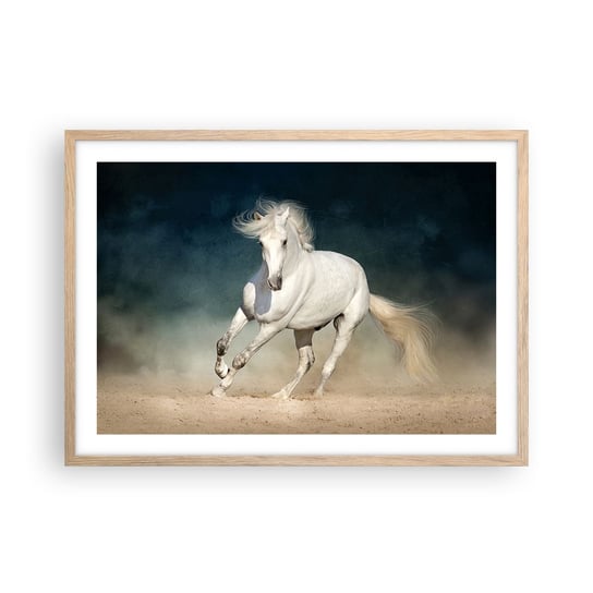 Obraz - Plakat - Wolność w stanie czystym - 70x50cm - Koń Zwierzę Biały - Nowoczesny modny obraz Plakat rama jasny dąb ARTTOR ARTTOR