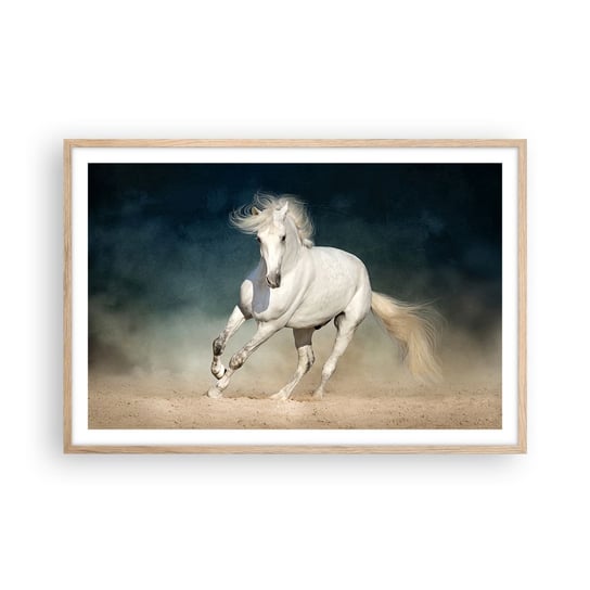 Obraz - Plakat - Wolność w stanie czystym - 91x61cm - Koń Zwierzę Biały - Foto Plakaty na ścianę w ramie jasny dąb - Plakat do Salonu Sypialni ARTTOR ARTTOR