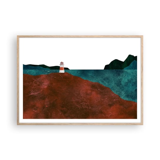 Obraz - Plakat - Wpatrzona w morze - 100x70cm - Latarnia Morska Nowoczesny Góry - Foto Plakaty w ramie koloru jasny dąb do Salonu Sypialni ARTTOR ARTTOR