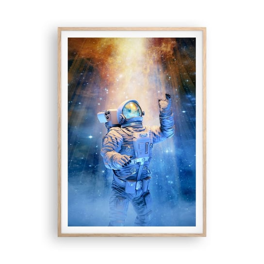 Obraz - Plakat - Wreszcie u celu - 70x100cm - Abstrakcja Astronauta Kosmos - Foto Plakaty w ramie koloru jasny dąb do Salonu Sypialni ARTTOR ARTTOR