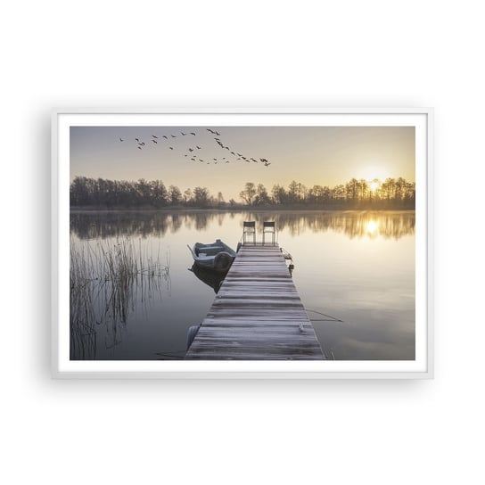 Obraz - Plakat - Wrócę za jakiś czas - 100x70cm - Krajobraz Jezioro Drewniany Pomost - Foto Plakaty w ramie koloru białego do Salonu Sypialni ARTTOR ARTTOR