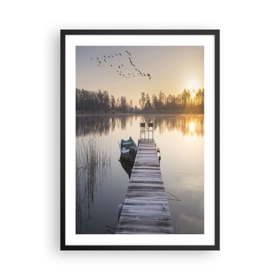 Obraz - Plakat - Wrócę za jakiś czas - 50x70cm - Krajobraz Jezioro Drewniany Pomost - Nowoczesny modny obraz Plakat czarna rama ARTTOR ARTTOR