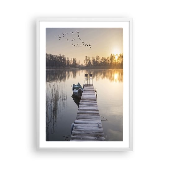 Obraz - Plakat - Wrócę za jakiś czas - 50x70cm - Krajobraz Jezioro Drewniany Pomost - Nowoczesny modny obraz Plakat rama biała ARTTOR ARTTOR