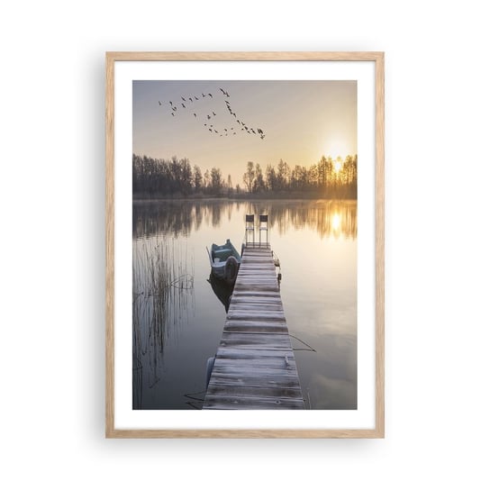 Obraz - Plakat - Wrócę za jakiś czas - 50x70cm - Krajobraz Jezioro Drewniany Pomost - Nowoczesny modny obraz Plakat rama jasny dąb ARTTOR ARTTOR