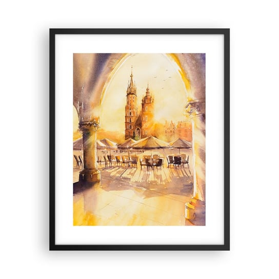 Obraz - Plakat - Wschód nad krakowskim rynkiem - 40x50cm - Katedra Antyczny Pejzaż - Foto Plakaty w ramie koloru czarnego do Salonu Sypialni ARTTOR ARTTOR