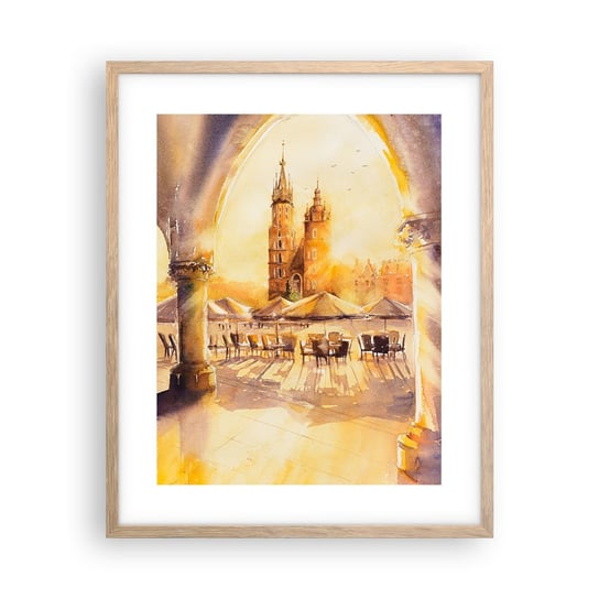 Obraz - Plakat - Wschód nad krakowskim rynkiem - 40x50cm - Katedra Antyczny Pejzaż - Foto Plakaty w ramie koloru jasny dąb do Salonu Sypialni ARTTOR ARTTOR