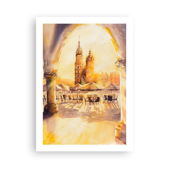 Obraz - Plakat - Wschód nad krakowskim rynkiem - 50x70cm - Katedra Antyczny Pejzaż - Nowoczesny modny obraz Plakat bez ramy do Salonu Sypialni ARTTOR ARTTOR