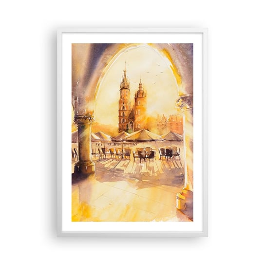 Obraz - Plakat - Wschód nad krakowskim rynkiem - 50x70cm - Katedra Antyczny Pejzaż - Nowoczesny modny obraz Plakat rama biała ARTTOR ARTTOR