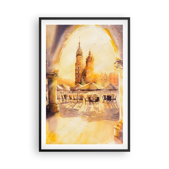 Obraz - Plakat - Wschód nad krakowskim rynkiem - 61x91cm - Katedra Antyczny Pejzaż - Foto Plakaty na ścianę w czarnej ramie - Plakat do Salonu Sypialni ARTTOR ARTTOR