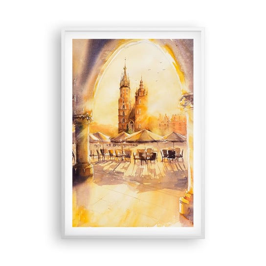 Obraz - Plakat - Wschód nad krakowskim rynkiem - 61x91cm - Katedra Antyczny Pejzaż - Foto Plakaty na ścianę w ramie białej - Plakat do Salonu Sypialni ARTTOR ARTTOR