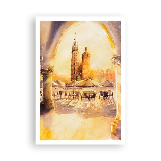 Obraz - Plakat - Wschód nad krakowskim rynkiem - 70x100cm - Katedra Antyczny Pejzaż - Foto Plakaty bez ramy na ścianę do Salonu Sypialni ARTTOR ARTTOR