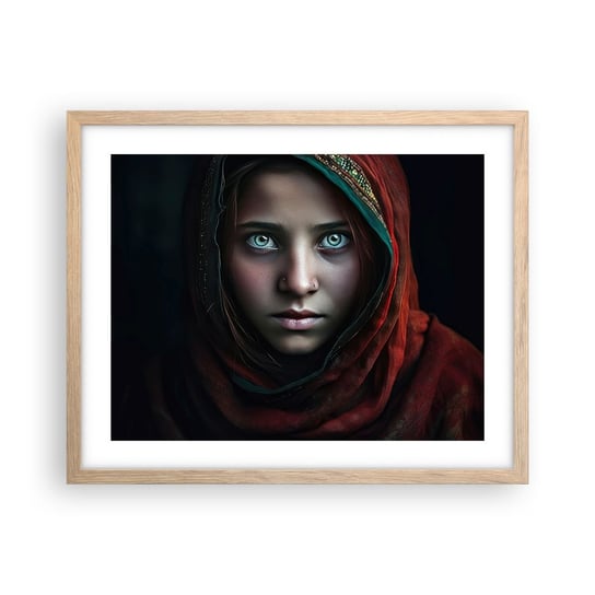 Obraz - Plakat - Wschodnia księżniczka - 50x40cm - Dziewczyna Portret Pakistan - Foto Plakaty w ramie koloru jasny dąb do Salonu Sypialni ARTTOR ARTTOR