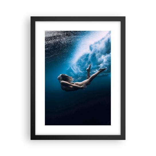 Obraz - Plakat - Współczesna syrena - 30x40cm - Kobieta Nurkowanie Morze - Foto Plakaty na ścianę w czarnej ramie - Plakat do Salonu Sypialni ARTTOR ARTTOR