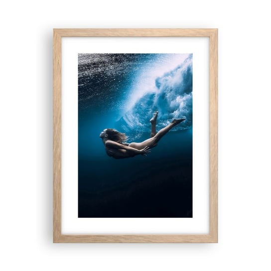 Obraz - Plakat - Współczesna syrena - 30x40cm - Kobieta Nurkowanie Morze - Foto Plakaty na ścianę w ramie jasny dąb - Plakat do Salonu Sypialni ARTTOR ARTTOR