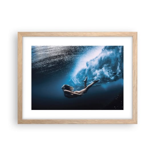 Obraz - Plakat - Współczesna syrena - 40x30cm - Kobieta Nurkowanie Morze - Foto Plakaty na ścianę w ramie jasny dąb - Plakat do Salonu Sypialni ARTTOR ARTTOR