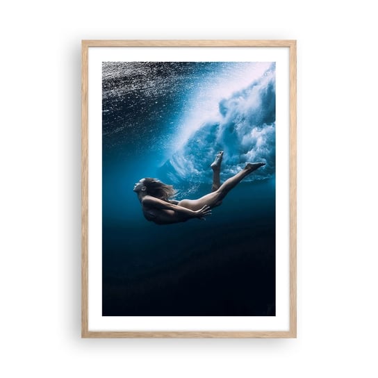 Obraz - Plakat - Współczesna syrena - 50x70cm - Kobieta Nurkowanie Morze - Nowoczesny modny obraz Plakat rama jasny dąb ARTTOR ARTTOR