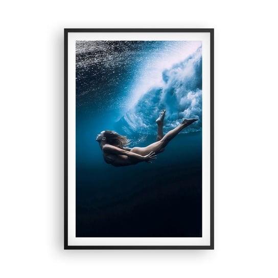 Obraz - Plakat - Współczesna syrena - 61x91cm - Kobieta Nurkowanie Morze - Foto Plakaty na ścianę w czarnej ramie - Plakat do Salonu Sypialni ARTTOR ARTTOR