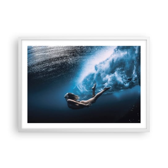 Obraz - Plakat - Współczesna syrena - 70x50cm - Kobieta Nurkowanie Morze - Nowoczesny modny obraz Plakat rama biała ARTTOR ARTTOR