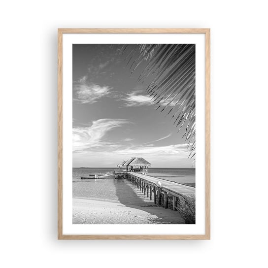 Obraz - Plakat - Wspomnienie czy marzenie? - 50x70cm - Krajobraz Morski Plaża Drewniane Molo - Nowoczesny modny obraz Plakat rama jasny dąb ARTTOR ARTTOR