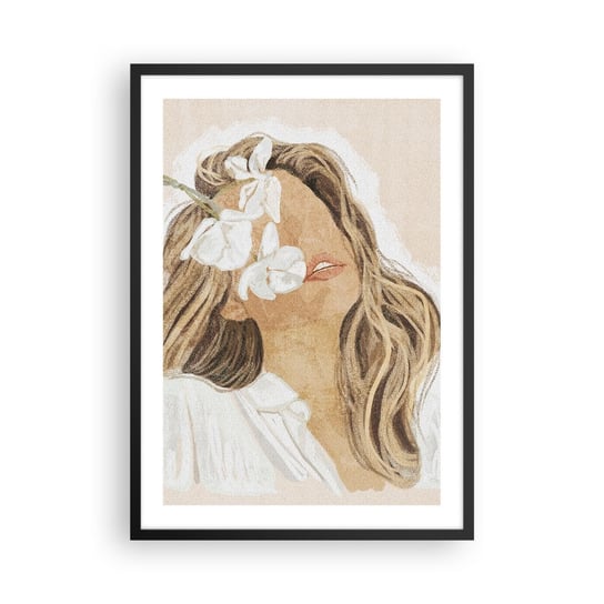 Obraz - Plakat - Wśród kwiatów w uniesieniu - 50x70cm - Twarz Kobieta Boho - Nowoczesny modny obraz Plakat czarna rama ARTTOR ARTTOR