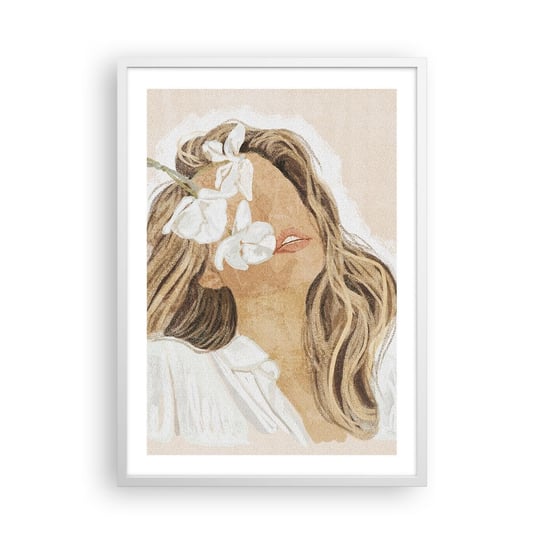 Obraz - Plakat - Wśród kwiatów w uniesieniu - 50x70cm - Twarz Kobieta Boho - Nowoczesny modny obraz Plakat rama biała ARTTOR ARTTOR