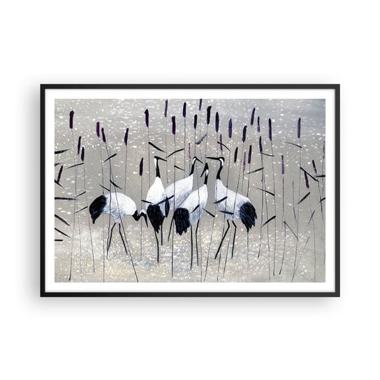 Obraz - Plakat - Wśród swoich - 100x70cm - Żuraw Ptak Natura - Foto Plakaty w ramie koloru czarnego do Salonu Sypialni ARTTOR ARTTOR