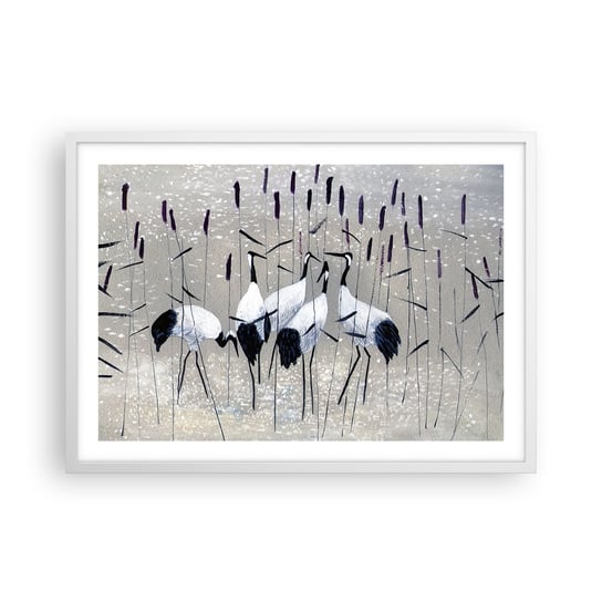 Obraz - Plakat - Wśród swoich - 70x50cm - Żuraw Ptak Natura - Nowoczesny modny obraz Plakat rama biała ARTTOR ARTTOR