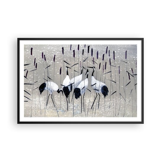Obraz - Plakat - Wśród swoich - 91x61cm - Żuraw Ptak Natura - Foto Plakaty na ścianę w czarnej ramie - Plakat do Salonu Sypialni ARTTOR ARTTOR