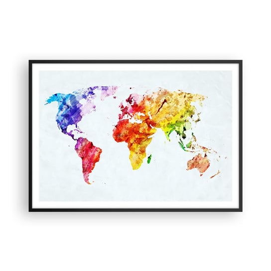 Obraz - Plakat - Wszystkie barwy świata - 100x70cm - Mapa Świata Grafika Kontynenty - Foto Plakaty w ramie koloru czarnego do Salonu Sypialni ARTTOR ARTTOR