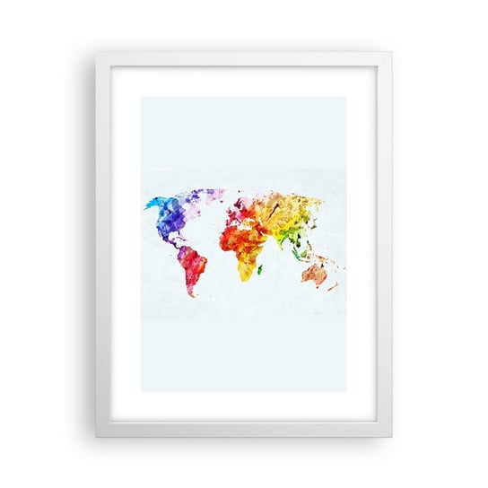 Obraz - Plakat - Wszystkie barwy świata - 30x40cm - Mapa Świata Grafika Kontynenty - Foto Plakaty na ścianę w ramie białej - Plakat do Salonu Sypialni ARTTOR ARTTOR